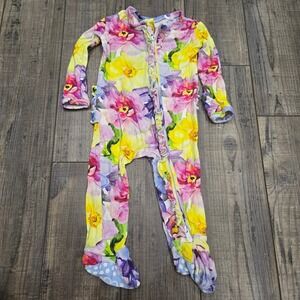 Little Bum Bums Floral Bamboo Viscose Ruffle Footie Romper 3-6 Months Pajamas